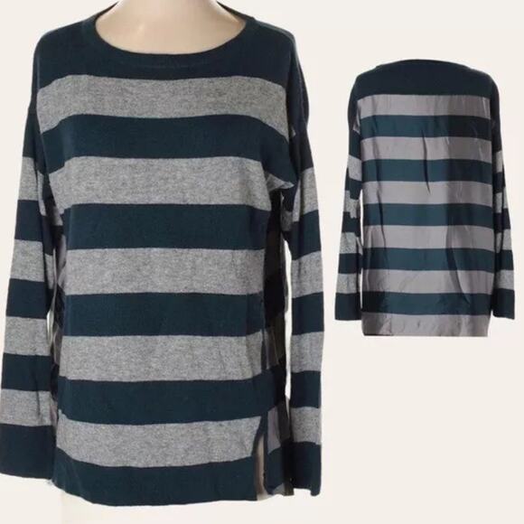 Loft Wool Blend Striped Sweater With Satin Back Panel Size Medium - Picture 1 of 8